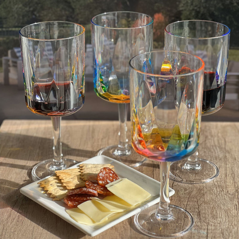 Leadingware Rainbow Diamond Plastic Wine Glasses (Set of 4), Unbreakable Bpa Free Acrylic, 16Oz - Clear