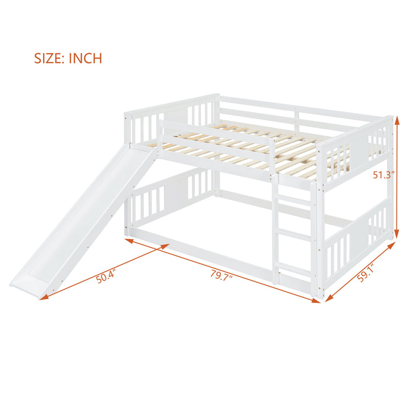 Full Over Full Bunk Bed With Ladder With Slide - White