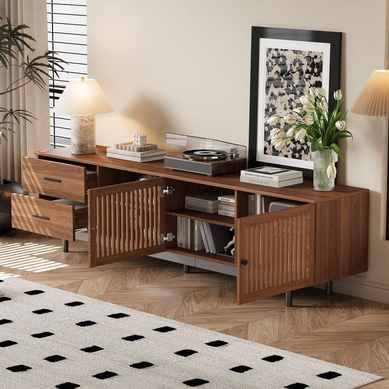 78" TV Stand For TVs Up To 85" Entertainment Center With Deep Drawers & Cable Management, Soft Closing Hinges - Walnut