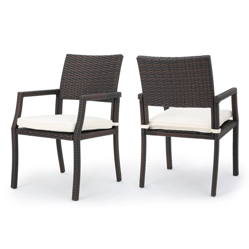 Outdoor Wicker Dining Chair With Water Resistant Cushions (Set of 2) - White / Brown