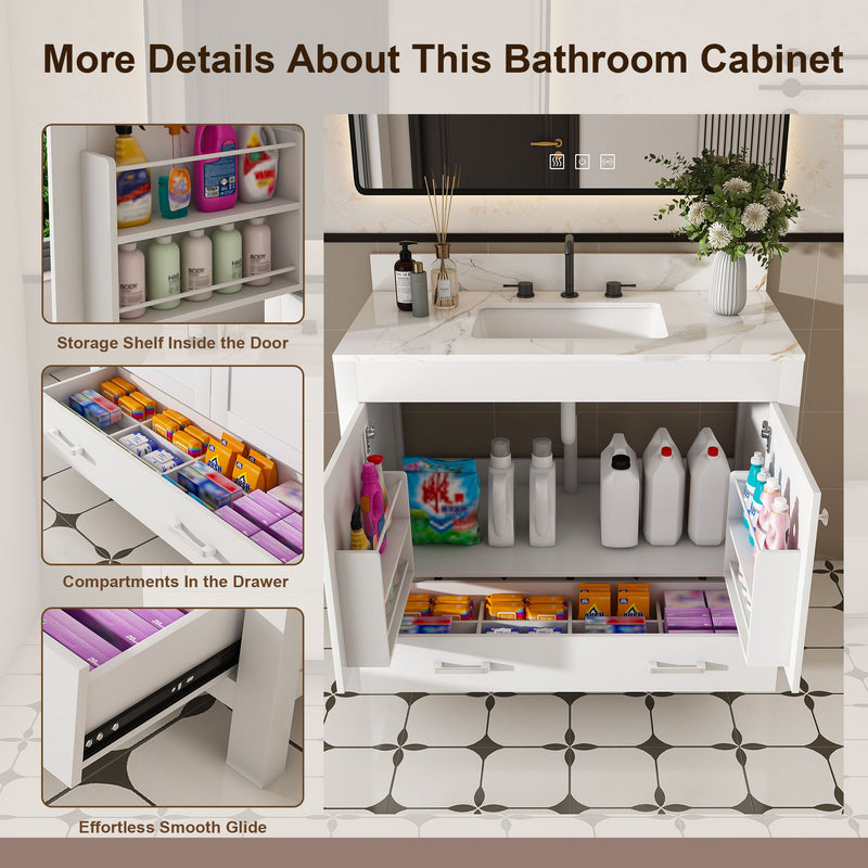 43" Bathroom Vanity, Multi Functional Cabinet With Doors And Drawer - White