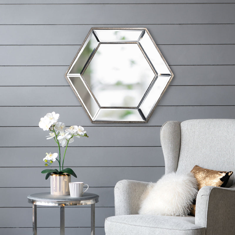 Hexagon Wall Mirror With Contemporary Glass Design, Home Decor Accent Mirror For Living Room, Entryway, Bedroom