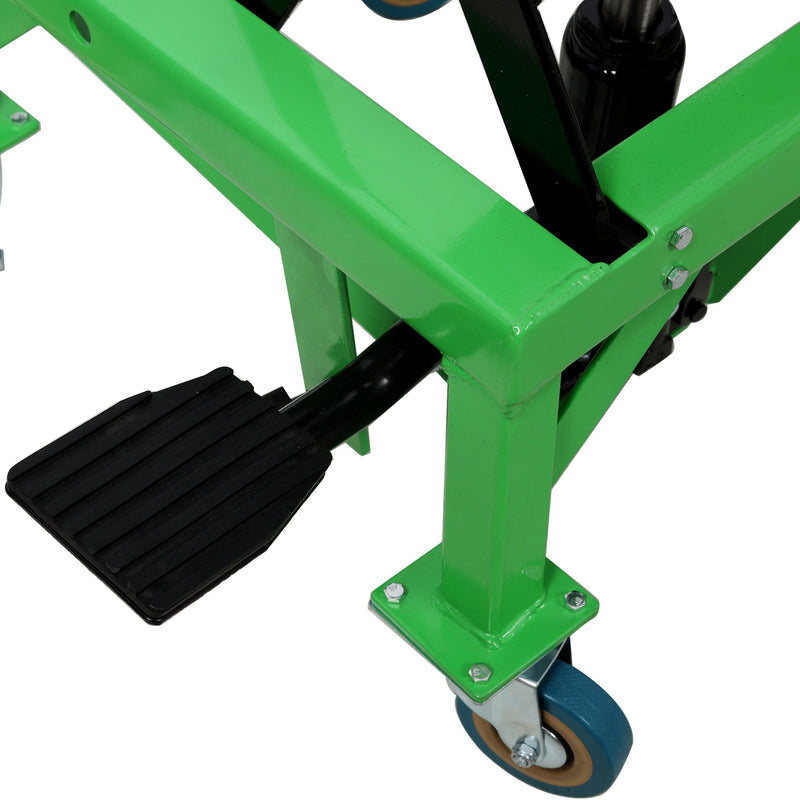 Hydraulic Motorcycle Scissor Jack Lift With Foot Step And Wheels For Dirt Bikes - Black / Green