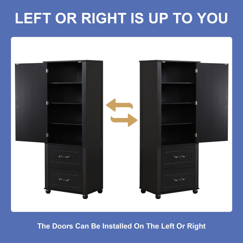 Tall Freestanding Bathroom Storage Cabinet With 2 Drawers And Adjustable Shelf