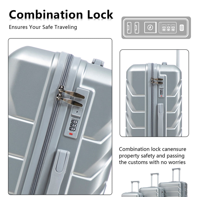 3 Pieces Set 20" / 24" / 28" Spinner Wheel Luggage With Combination Lock
