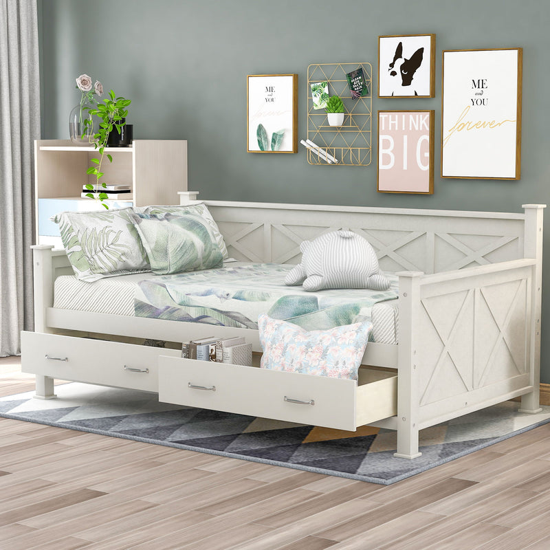 Modern Daybed With 2 Large Drawers, X Shaped Frame