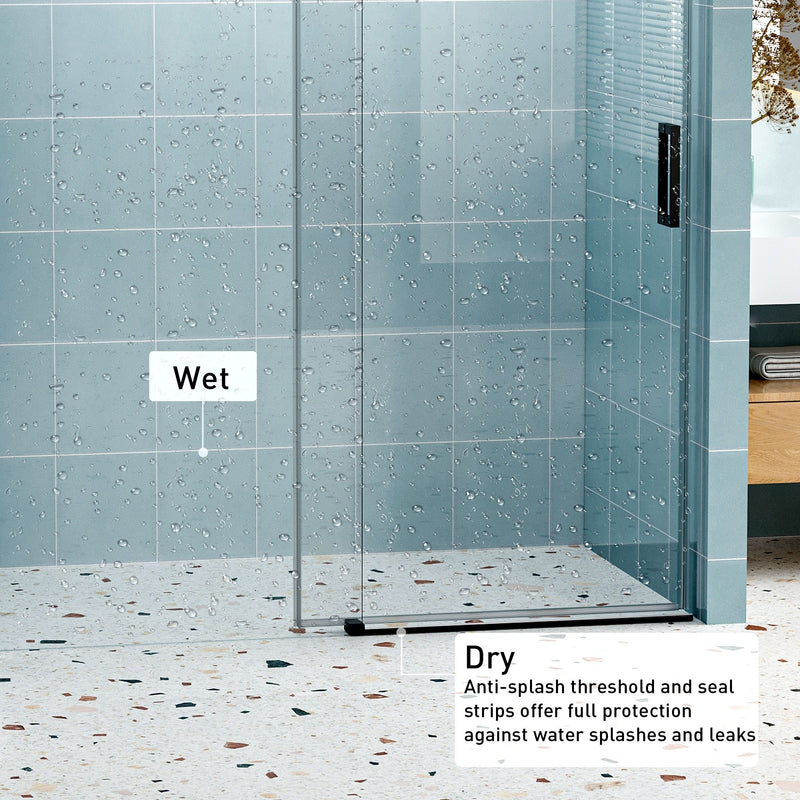 Frameless Soft-Closing Shower Door, 1/4" (6 Mm) Tempered Glass Single Sliding With Explosion Proof Coating