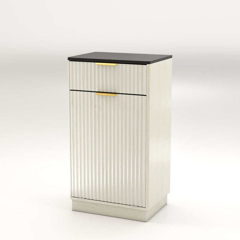 Tilt Out Trash Can Cabinet With Wave Textured Drawer & Pull Out Bin