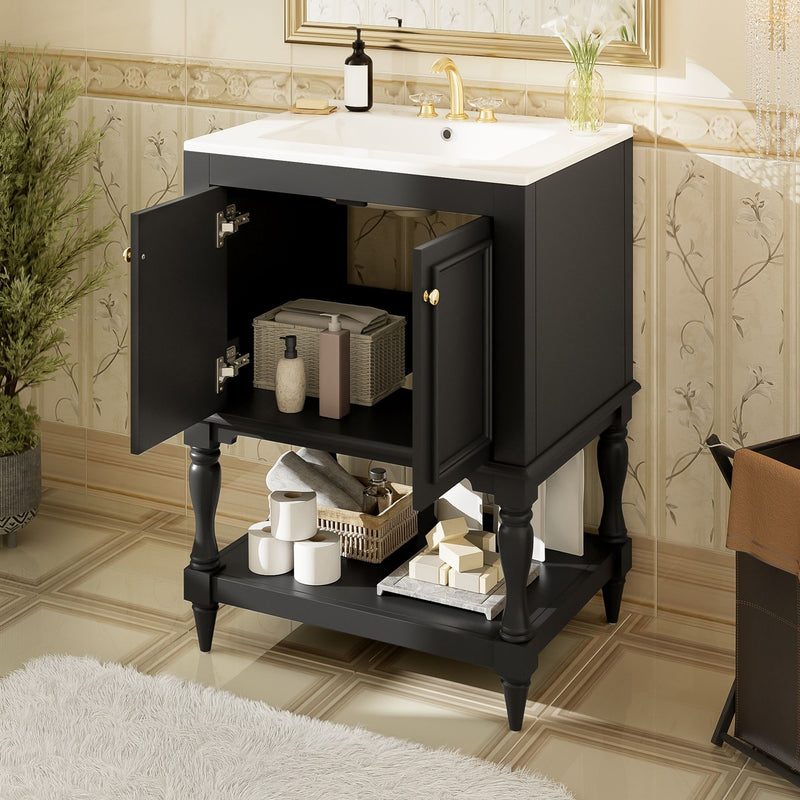 Modern Bathroom Vanity With Sink, Rectangular Cabinet With Open Shelf And Closed Storage