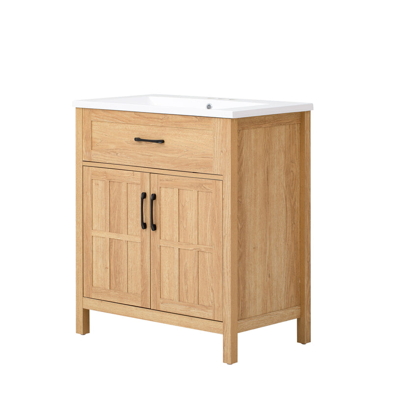 Bathroom Vanity With Sink, Adjustable Shelf & Door Organizers - Walnut