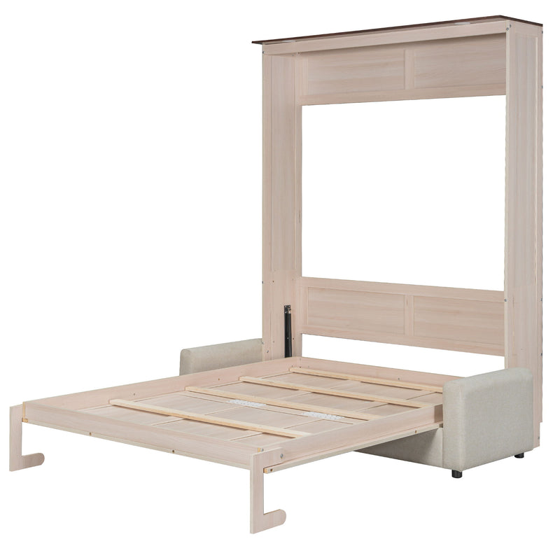 Queen Size Murphy Bed With Sofa And LED - Beige