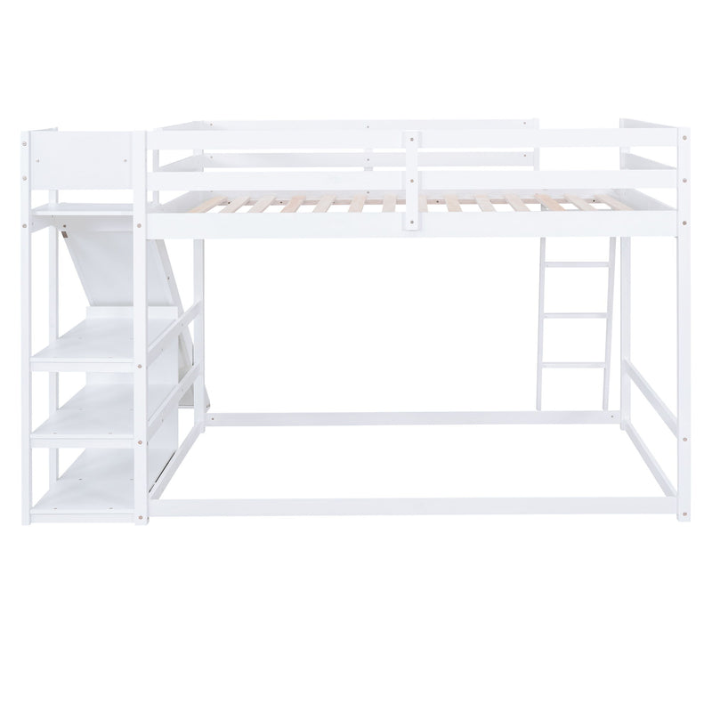 Bunk Bed With Ladder, Slide, And Shelves Pine Wood