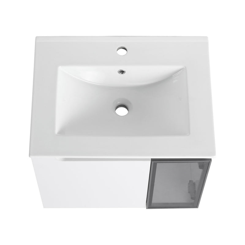 Wall Mounted Bathroom Vanity With Sink, 2 Soft Close Doors, Cabinet & Half Door