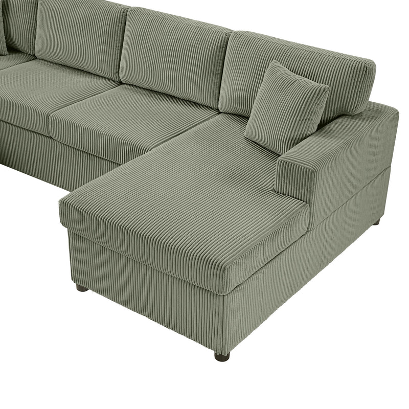 Oversized Sectional U-Shaped Sofa With Chaise Lounge And Three Soft Throw Pillows