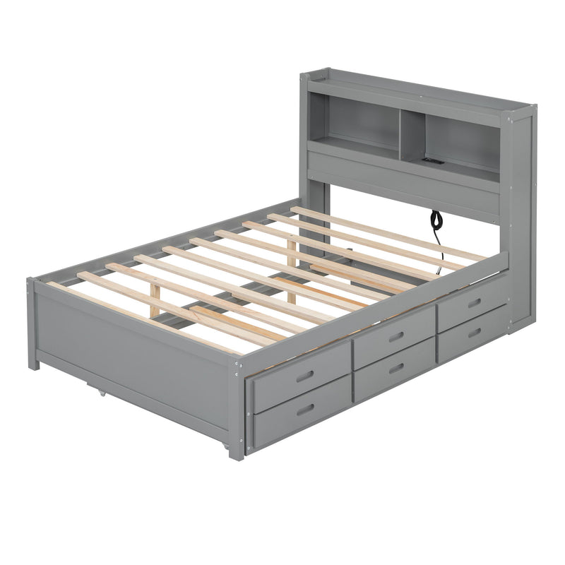 Platform Bed With Trundle, Drawers, USB Ports And Built In Shelves