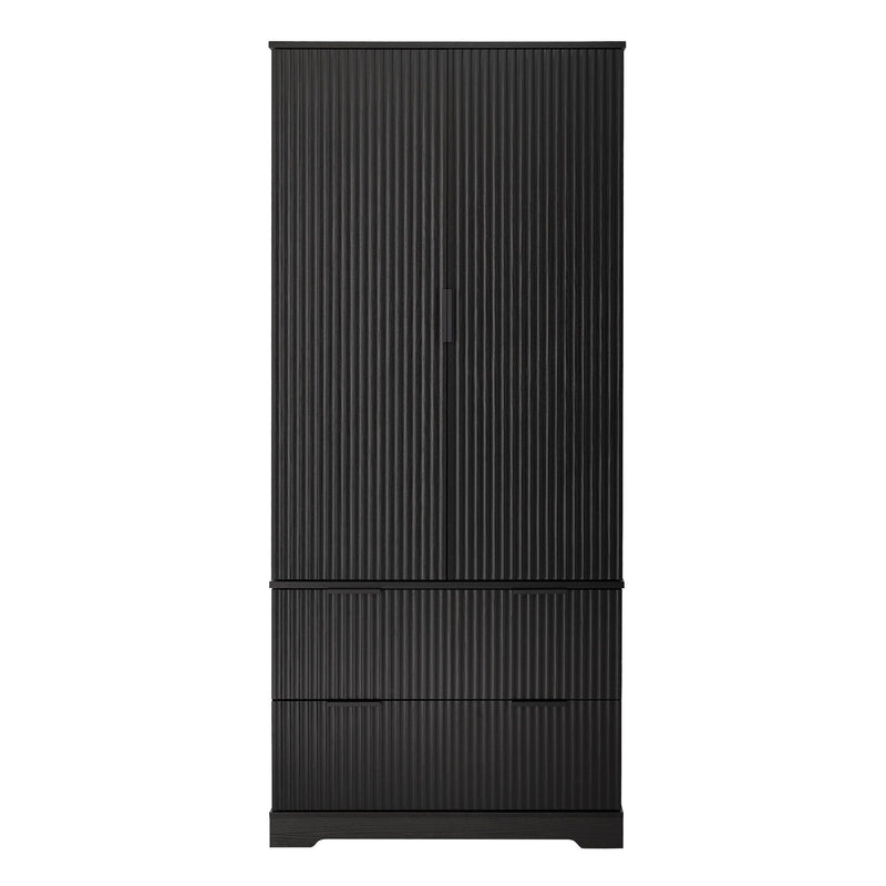 Fluted Kitchen Pantry Cabinet With 2 Large Drawers & 8 Door Spice Rack Freestanding Storage Organizer - Black