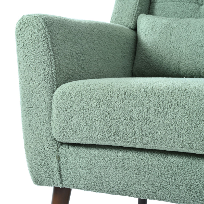 Modern Accent Chair, Teddy Fabric Living Room Chairs Comfy Reading Chair, Mid Century Accent Chair, Lounge Arm Chairs Armchair For Living Room Bedroom - Light Green