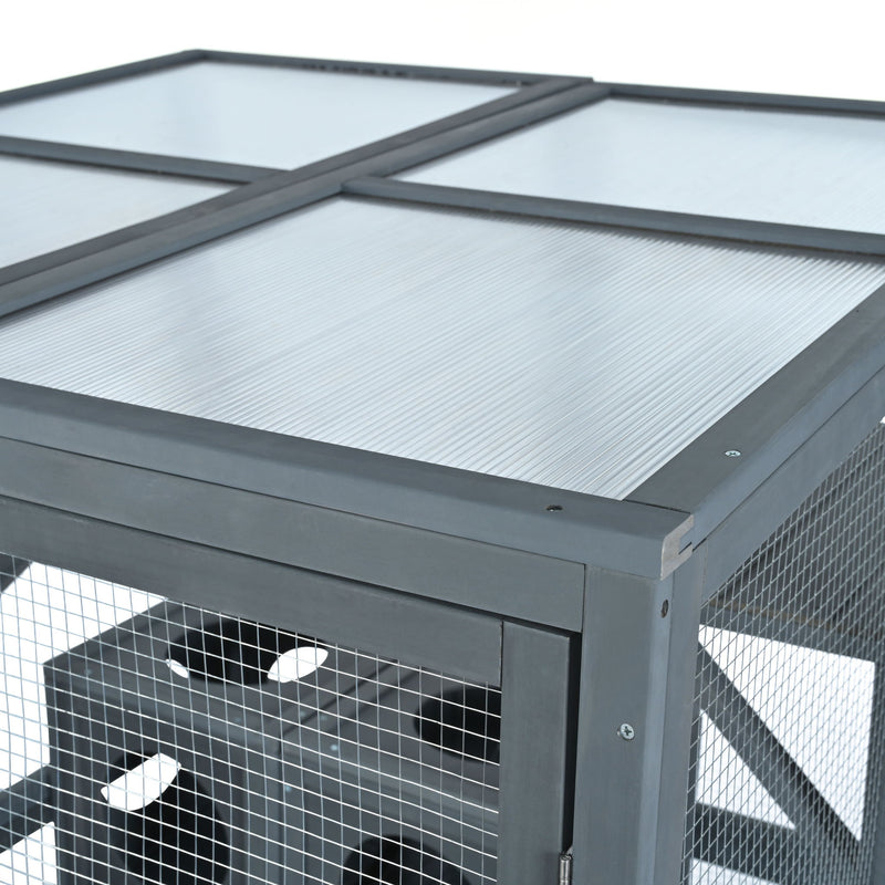 Outdoor Cat House With Shelves And Weather Protection, Removable Wood Boxes - Gray