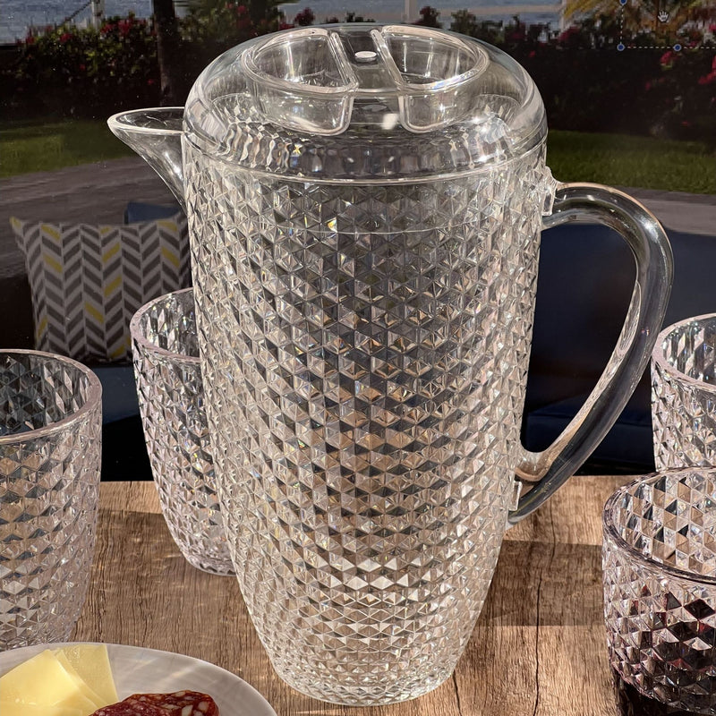 Diamond Cut Unbreakable Plastic Water Pitcher With Lid