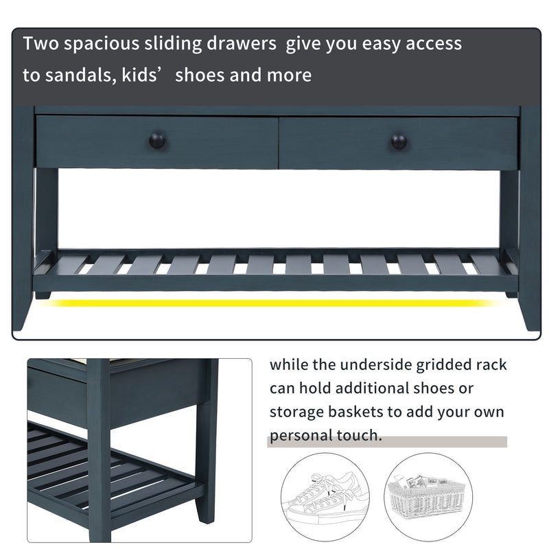 Multipurpose Entryway Shoe Rack With Cushioned Seat And Drawers