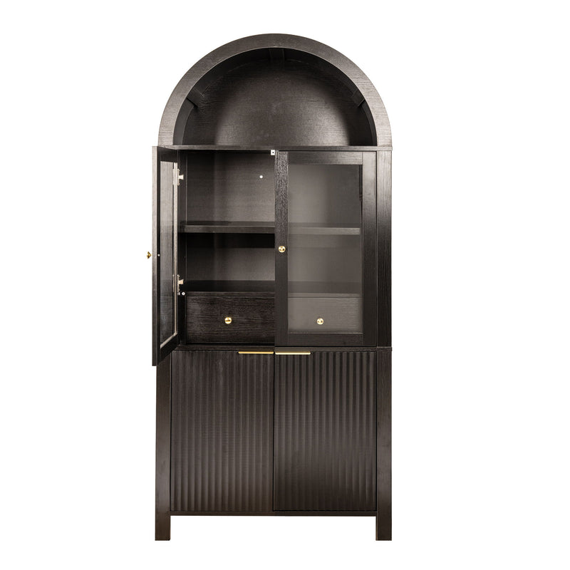 Fluted Tall Arched Pantry Cabinet With Adjustable Shelves