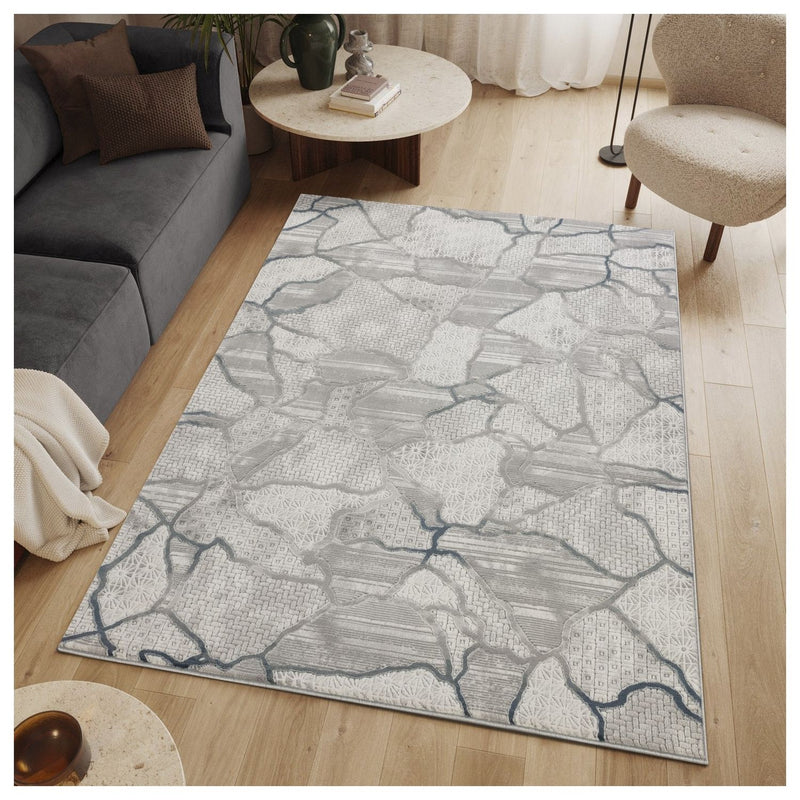 Geometrix - 5'3" X 7'3" Area Rug, Geometric 3D Effect - Ivory / Gray - Polyester