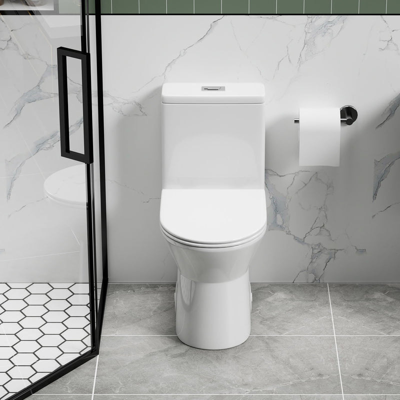 1 Piece Toilet With Dual Flush & Rimless Bowl - Glossy White