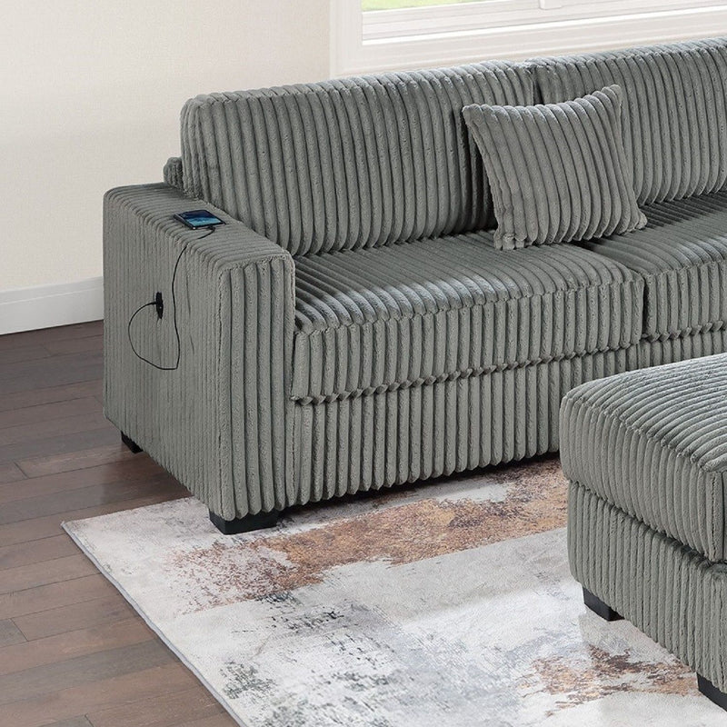 3 Piece Sectional Sofa With Reversible Chaise And USB Storage Ottoman