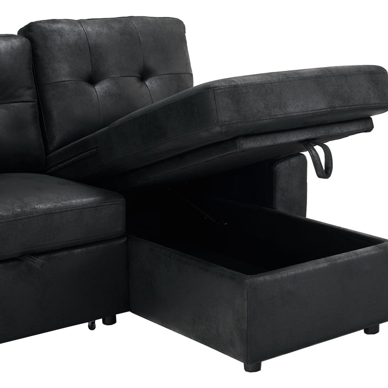 Convertible L - Sectional Sofa Bed With Storage Chaise And Padded Armrests