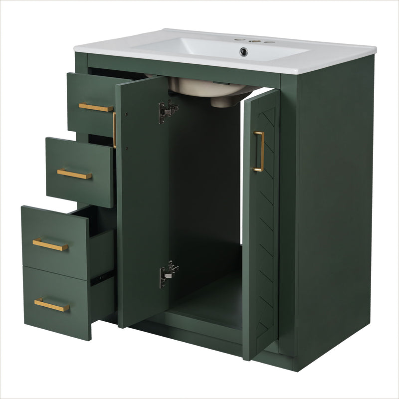 Ceramic Sink Combo, Freestanding Vanity Set With 3 Drawers & Soft Closing Doors