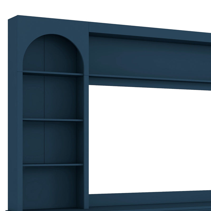 Arched Entertainment Center Wall Unit With Drawers With Adjustable Shelves For Living Room - Blue