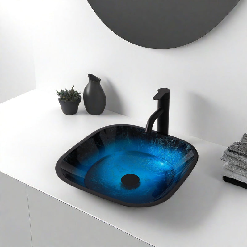 Artistic Vessel Sink With Faucet And Pop Up Drain - Blue