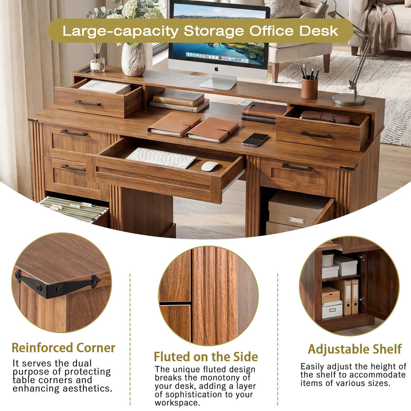 Office Desk With Charging Station & Storage Cabinet