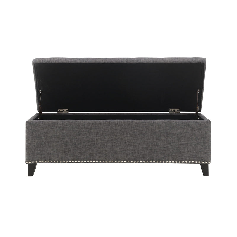 Button-Tufted Storage Ottoman With Safety Close Hinge