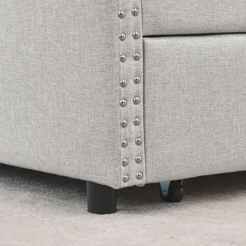 Upholstered Tufted Daybed With Drawers, Waved Arms