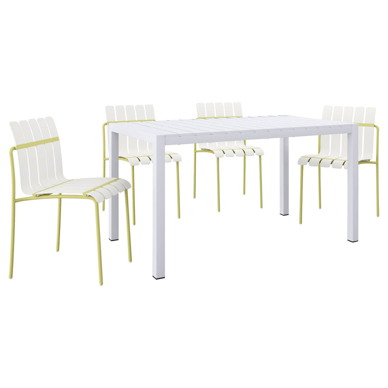 4 Piece Set Of Modern Color Block Designed Single Chairs With Long Table