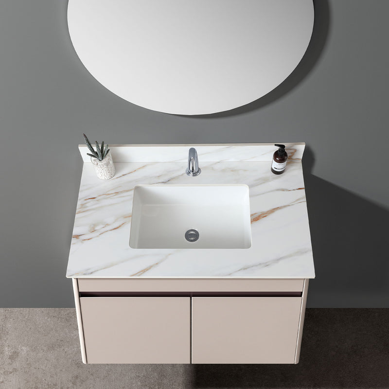 Elegant Vanity Top With Undermount Sink And Backsplash, Sintered Stone