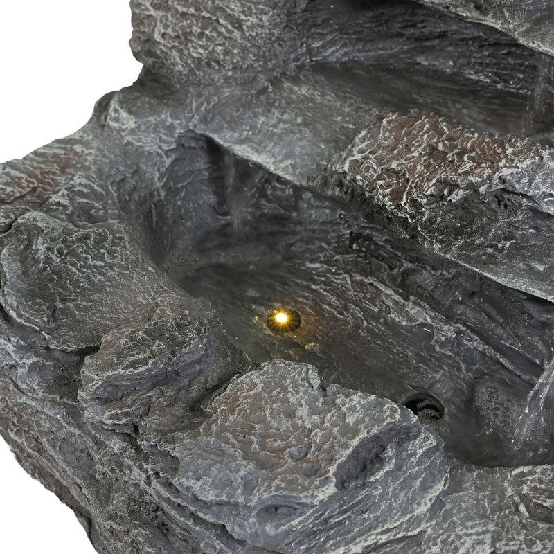Concrete Rock Waterfall Fountain With LED Lights, Outdoor Garden Decor