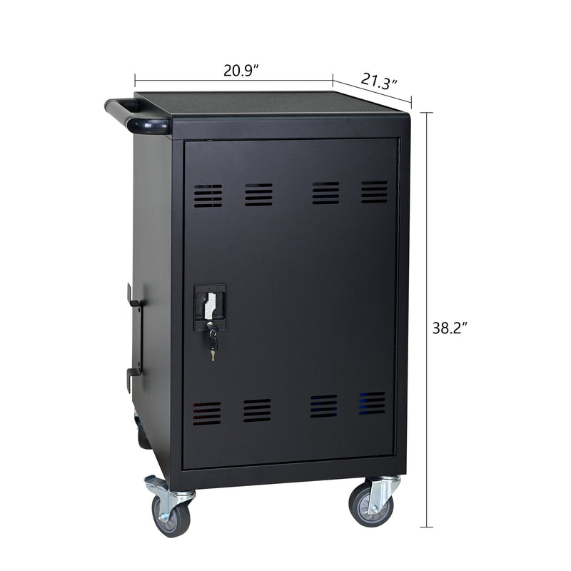 32 Bit Device Charging Trolley For Tablets And Laptops With Cable Management, Removable Doors - Matte Black