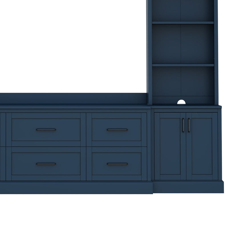Arched Entertainment Center Wall Unit With 6 Drawers, Large TV Stand With Bookshelves
