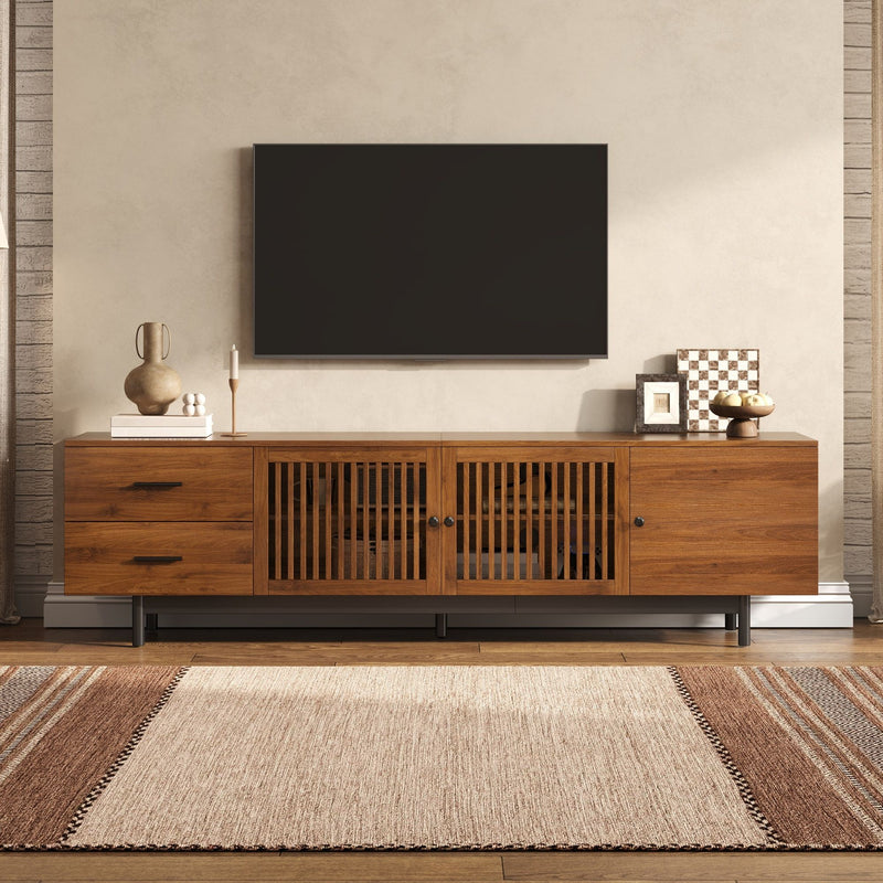 TV Stand, Media Console With 2 Drawers, Soft Closing Hinges, Adjustable Shelves - Walnut