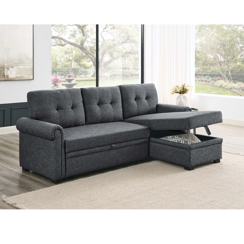 Upholstered Sleeper Sofa With Reversible Storage Chaise - Dark Gray