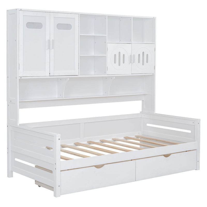 Daybed With All-In-One Cabinet And Shelf