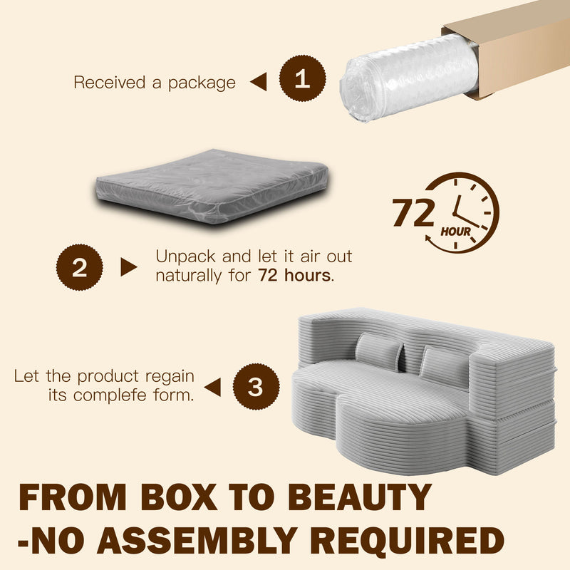 Floor Sofa With 2 Pillows, Convertible Twin Size Mattress For Living Room
