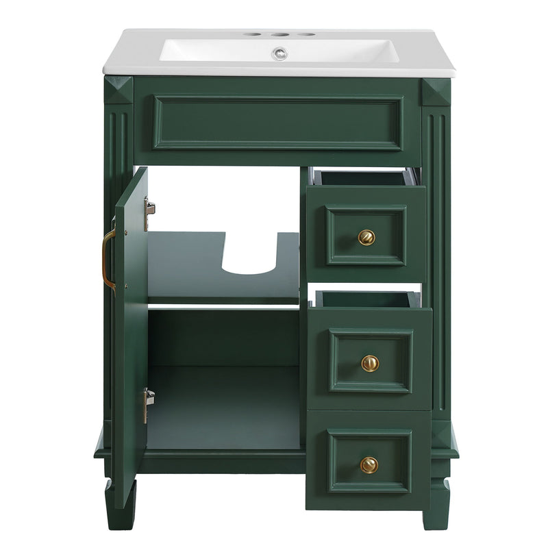 Bathroom Vanity With Sink, Compact Cabinet & 2 Drawers And Adjustable Shelf