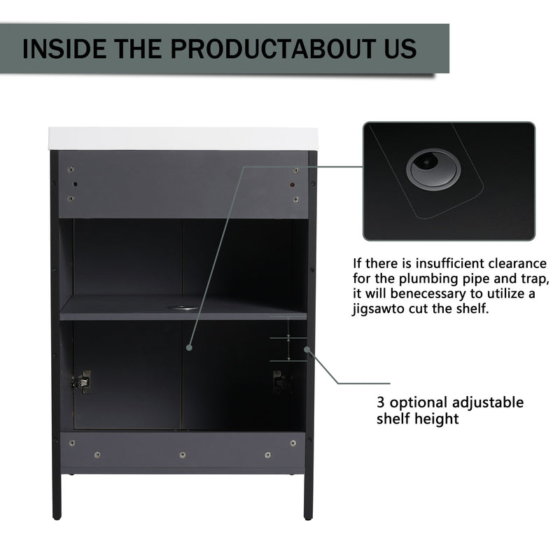 Modern Freestanding Bathroom Vanity With Resin Sink & Soft Close Cabinet Doors