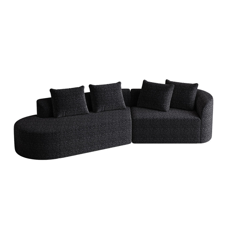 Upholstered Oversized Sectional Sofa, 4 Seater Extra Deep & Wide Seat Curved Cloud Couch With 4 Throw Pillows, Free Combination Living Room - Black