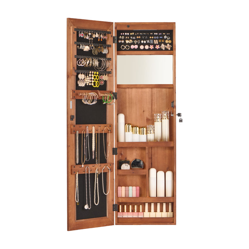 Jewelry Armoire Organizer With Full Length Mirror, Wall Mounted Lockable Cabinet With LED Light