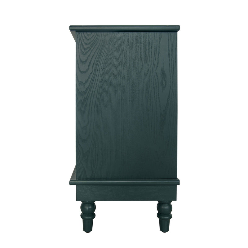 Hollow Carved 3 Drawer Dresser With Metal Handles, Storage Chest For Living Room Or Bedroom - Blackish Green