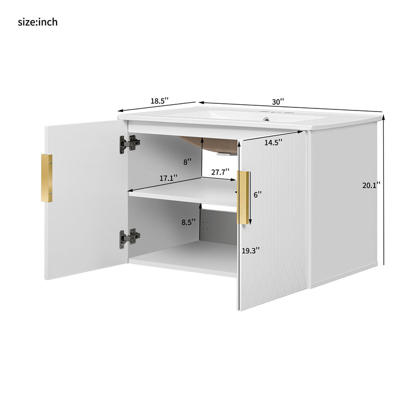 Bathroom Vanity With Sink, Rectangular Storage Cabinet With 2 Soft Closing Doors